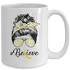 Sarcoma Awareness Messy Bun Warrior Believe Yellow Ribbon Mug Coffee Mug | Teecentury.com