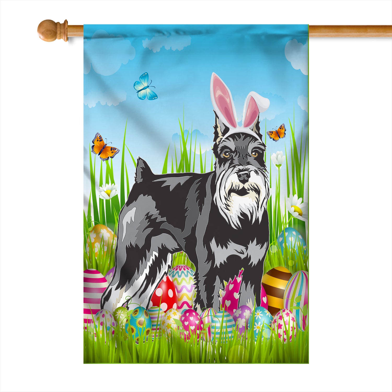 Schnauzer Happy Easter Day Holiday Flag Funny Dog Dog Wear Bunny Ears Headband Cute for Home Decor | teecentury