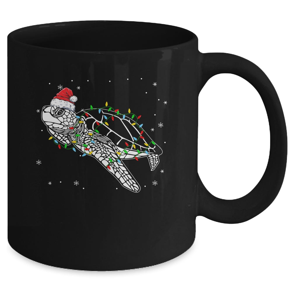 Sea Turtle Christmas Lights Funny Santa Hat Merry Christmas Mug | teecentury
