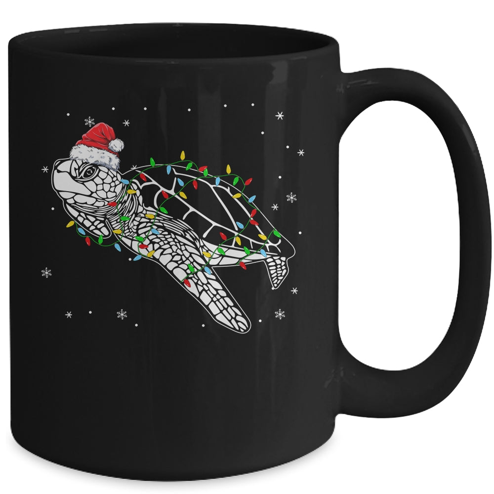 Sea Turtle Christmas Lights Funny Santa Hat Merry Christmas Mug | teecentury