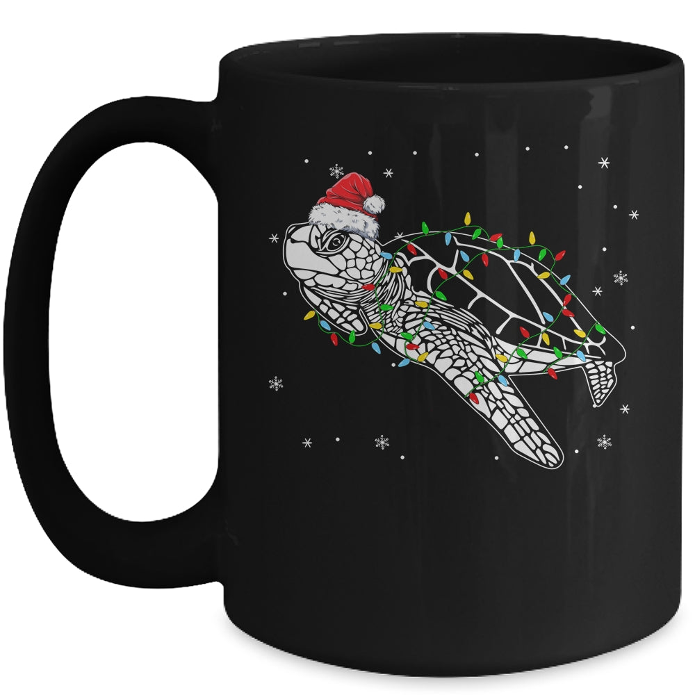 Sea Turtle Christmas Lights Funny Santa Hat Merry Christmas Mug | teecentury