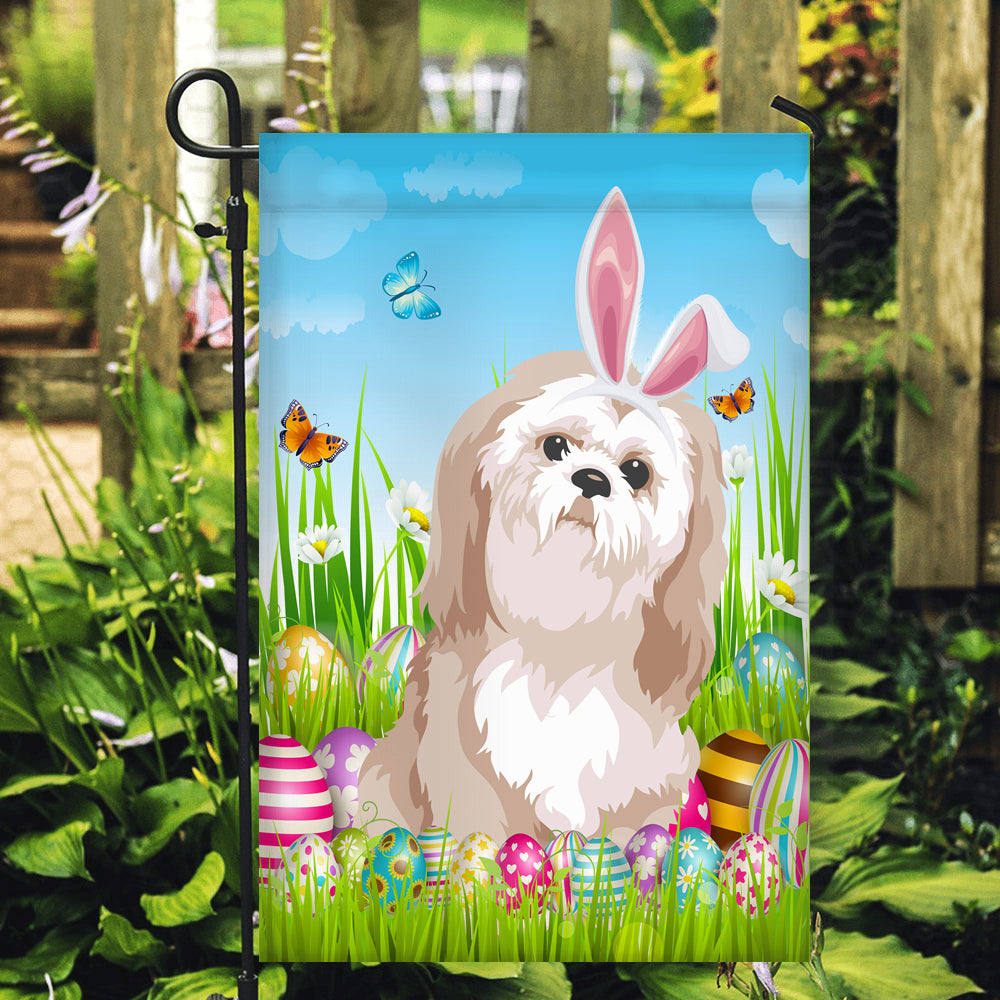 Shih Tzu Happy Easter Day Holiday Flag Funny Dog Dog Wear Bunny Ears Headband Cute for Home Decor | teecentury