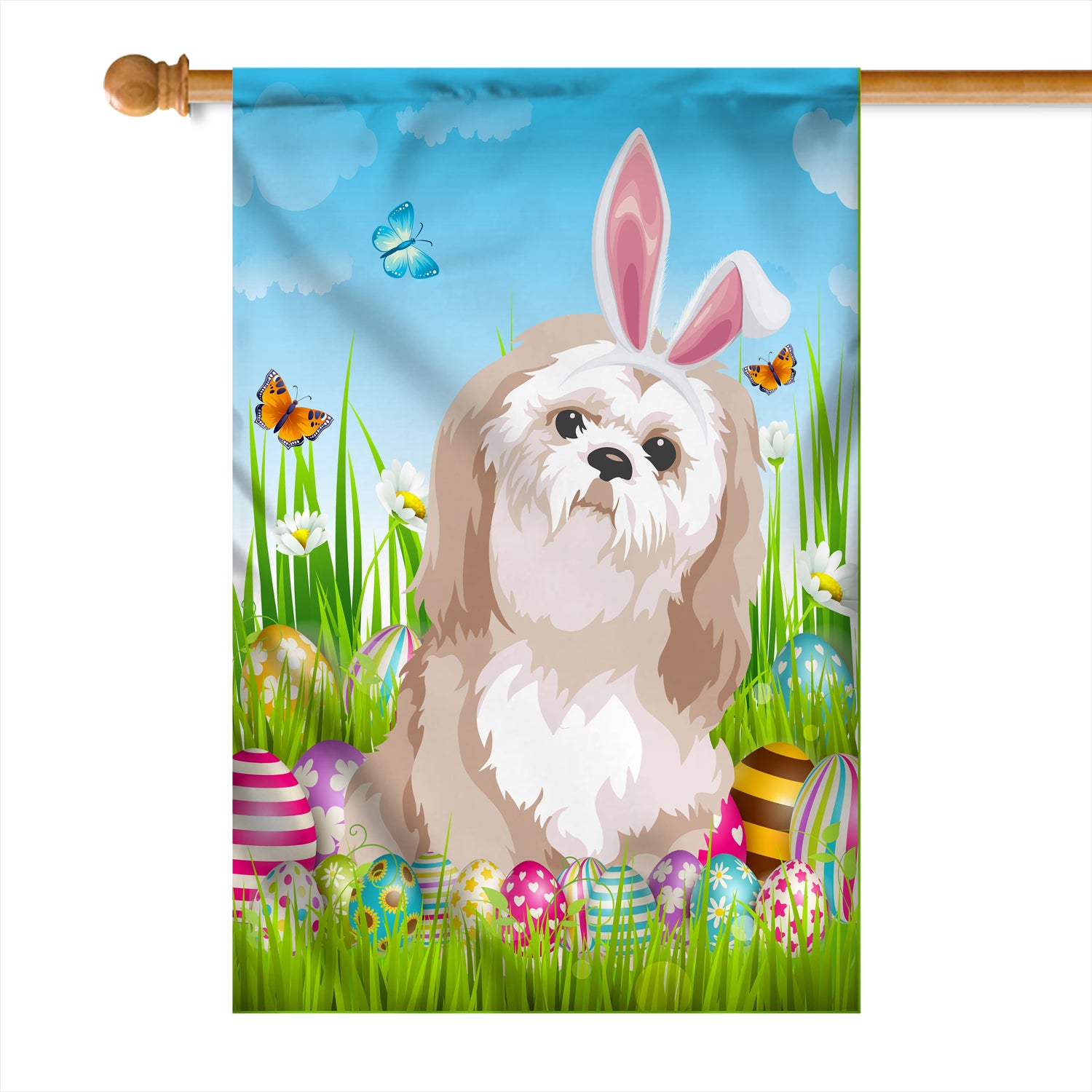 Shih Tzu Happy Easter Day Holiday Flag Funny Dog Dog Wear Bunny Ears Headband Cute for Home Decor | teecentury