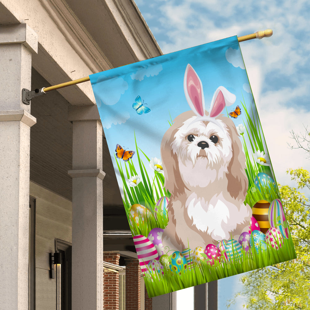 Shih Tzu Happy Easter Day Holiday Flag Funny Dog Dog Wear Bunny Ears Headband Cute for Home Decor | teecentury