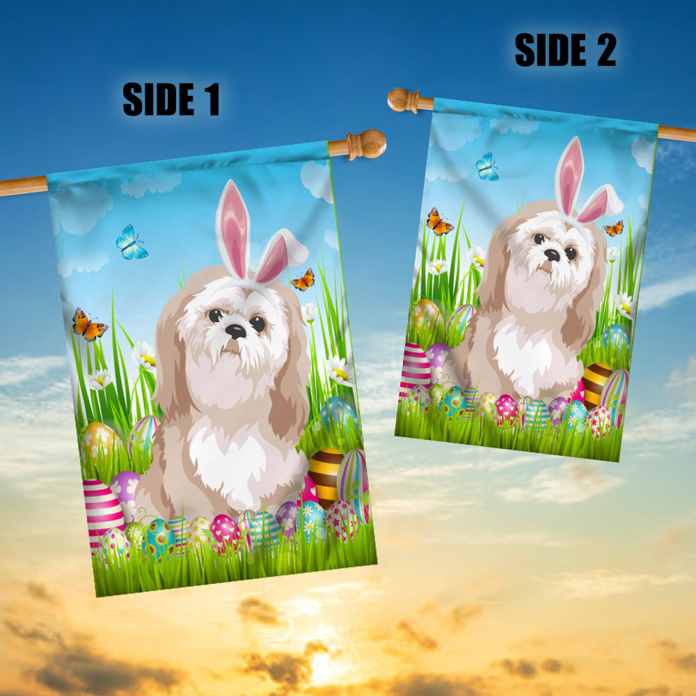 Shih Tzu Happy Easter Day Holiday Flag Funny Dog Dog Wear Bunny Ears Headband Cute for Home Decor | teecentury