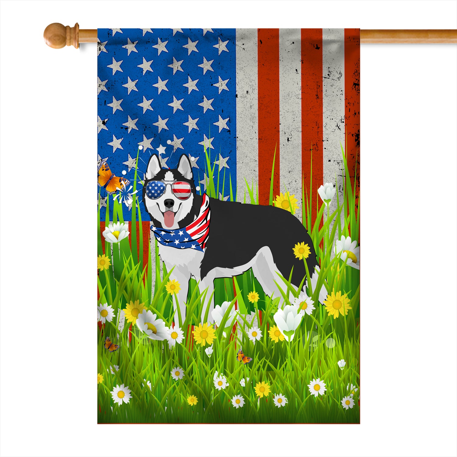 Siberian Husky American USA Flag 4th of July Dog Lover On Independence Day | teecentury