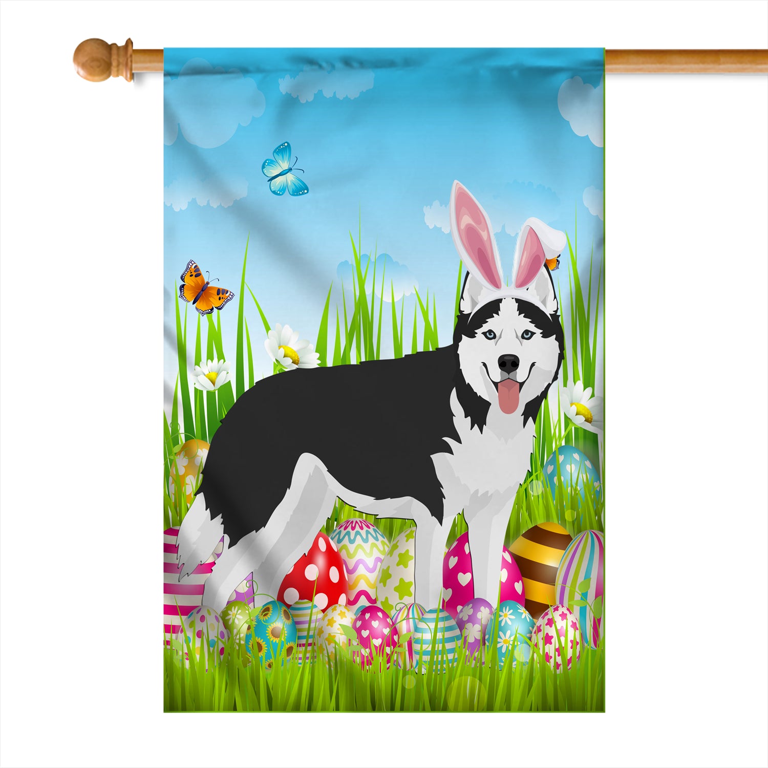 Siberian Husky Happy Easter Day Holiday Flag Funny Dog Dog Wear Bunny Ears Headband Cute for Home Decor | teecentury