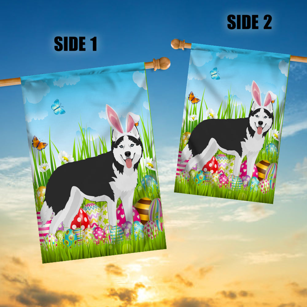 Siberian Husky Happy Easter Day Holiday Flag Funny Dog Dog Wear Bunny Ears Headband Cute for Home Decor | teecentury
