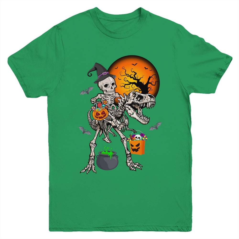 Skeleton Dinosaur T Rex Boys Halloween Mummy Funny Pumpkin Youth Shirt | teecentury