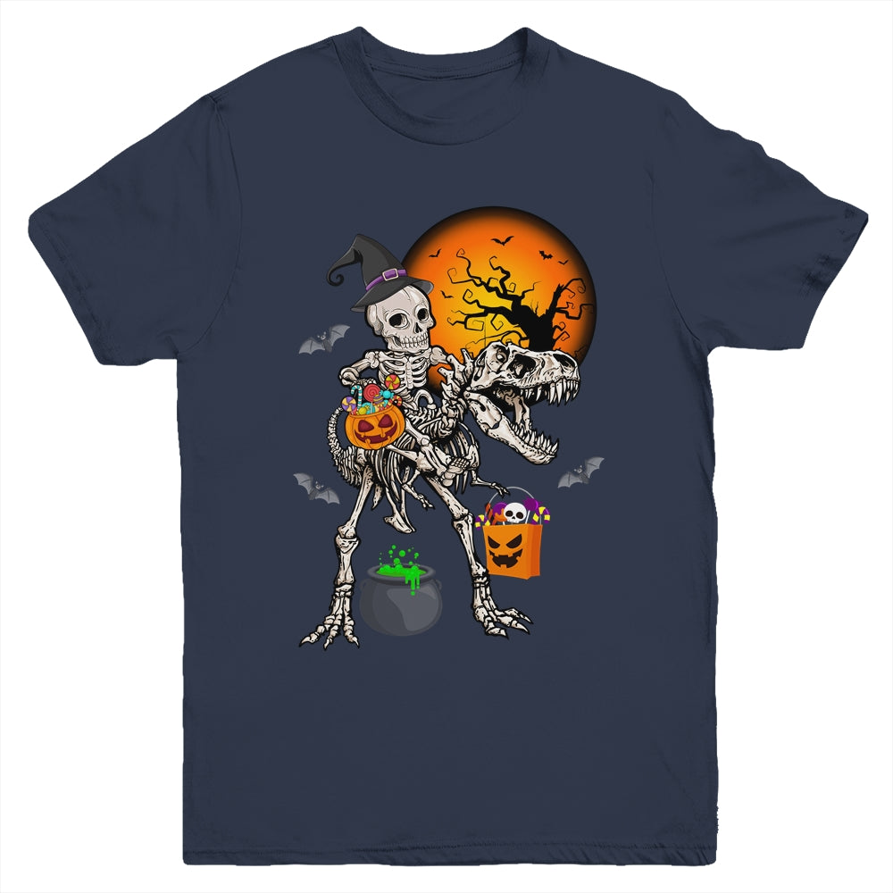 Skeleton Dinosaur T Rex Boys Halloween Mummy Funny Pumpkin Youth Shirt | teecentury