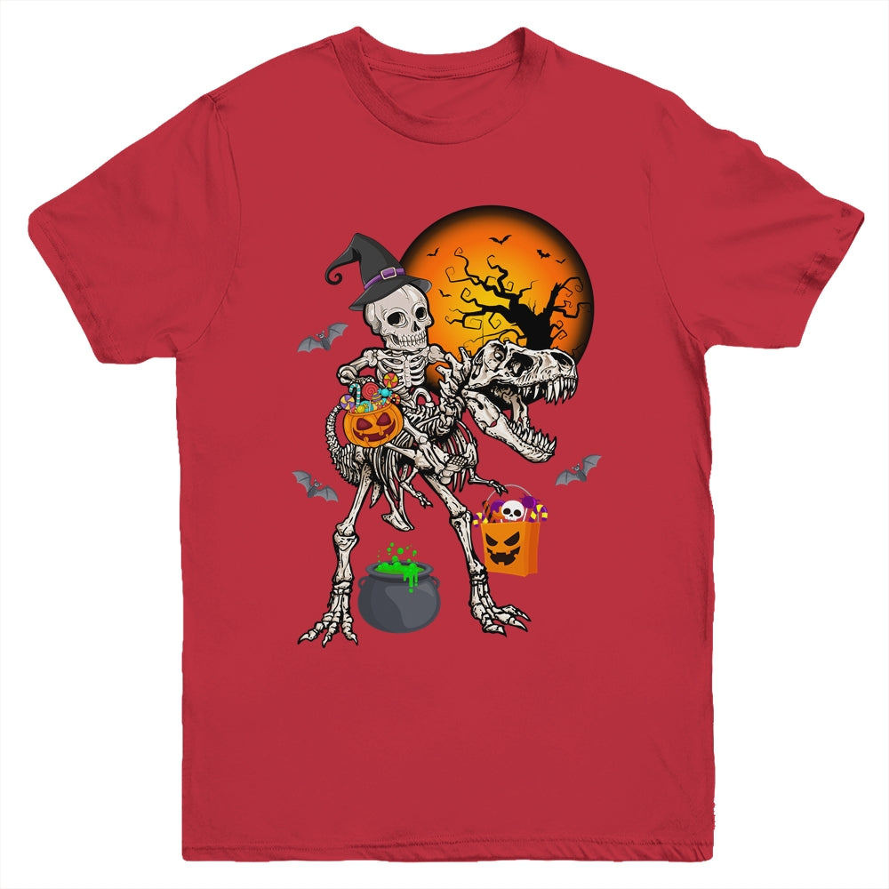 Skeleton Dinosaur T Rex Boys Halloween Mummy Funny Pumpkin Youth Shirt | teecentury