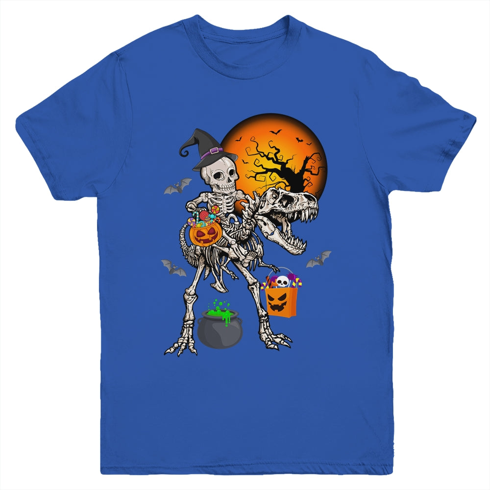 Skeleton Dinosaur T Rex Boys Halloween Mummy Funny Pumpkin Youth Shirt | teecentury