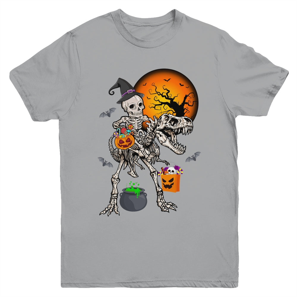 Skeleton Dinosaur T Rex Boys Halloween Mummy Funny Pumpkin Youth Shirt | teecentury