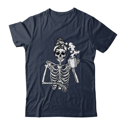 Skeleton Drinking Coffee Messy Bun Halloween Costume Shirt & Hoodie | teecentury