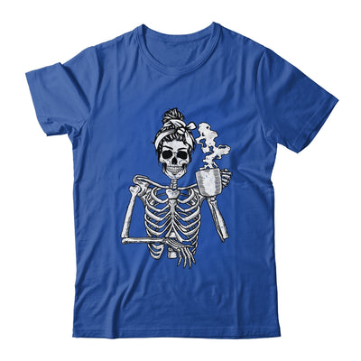 Skeleton Drinking Coffee Messy Bun Halloween Costume Shirt & Hoodie | teecentury