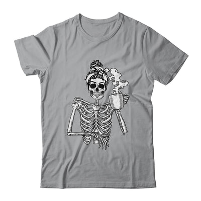 Skeleton Drinking Coffee Messy Bun Halloween Costume Shirt & Hoodie | teecentury