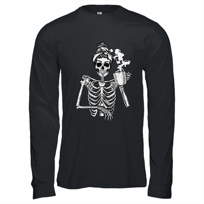 Skeleton Drinking Coffee Messy Bun Halloween Costume Shirt & Hoodie | teecentury