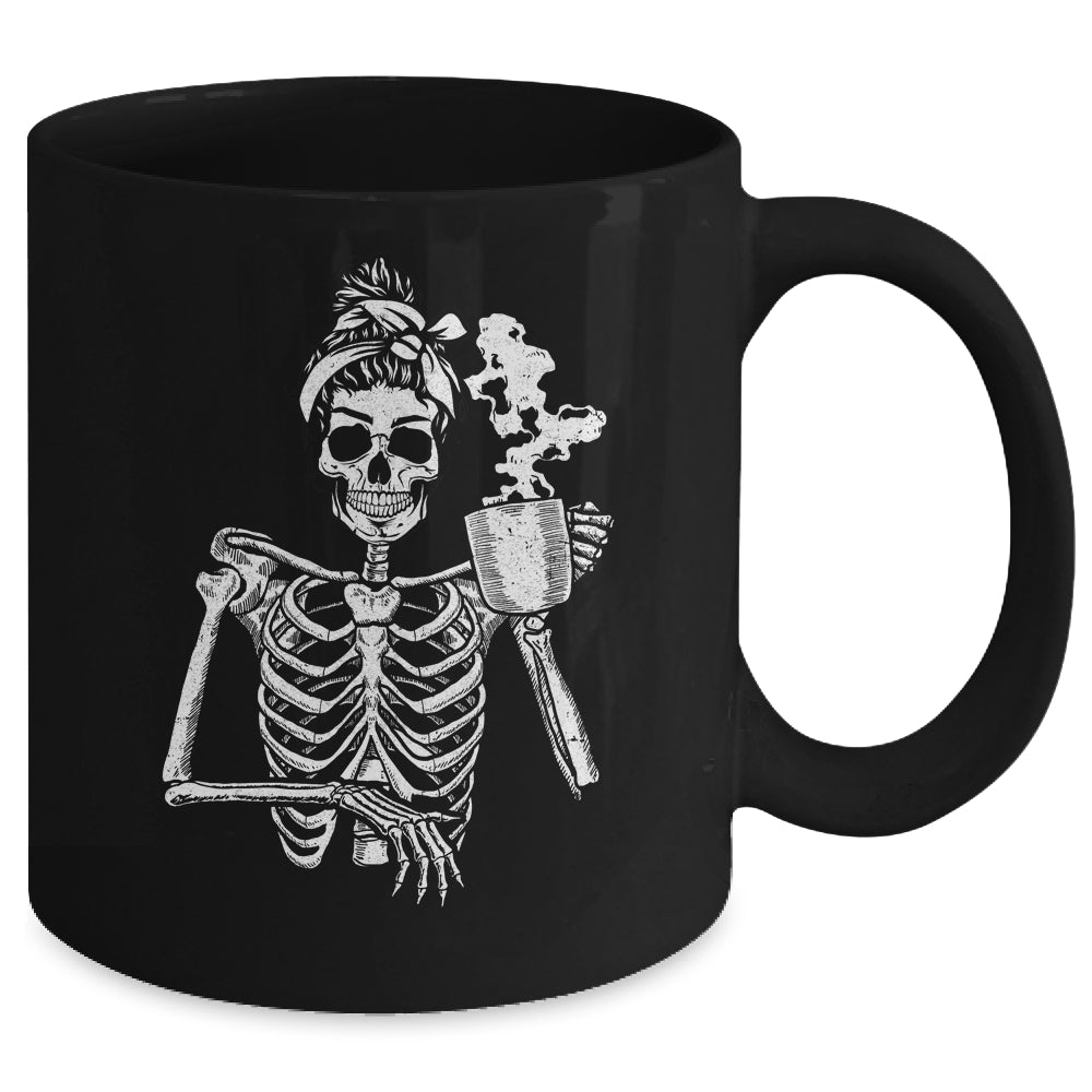 Skeleton Drinking Coffee Messy Bun Halloween Costume Mug | teecentury