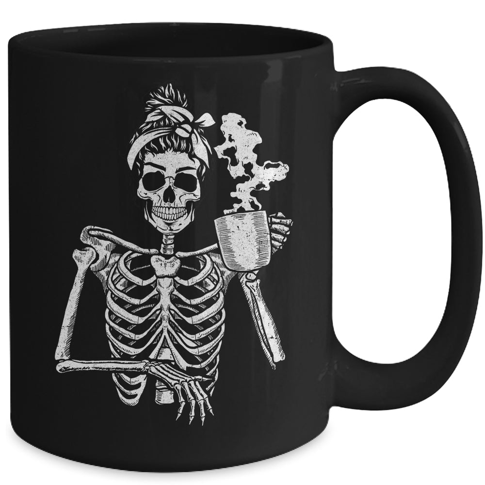 Skeleton Drinking Coffee Messy Bun Halloween Costume Mug | teecentury