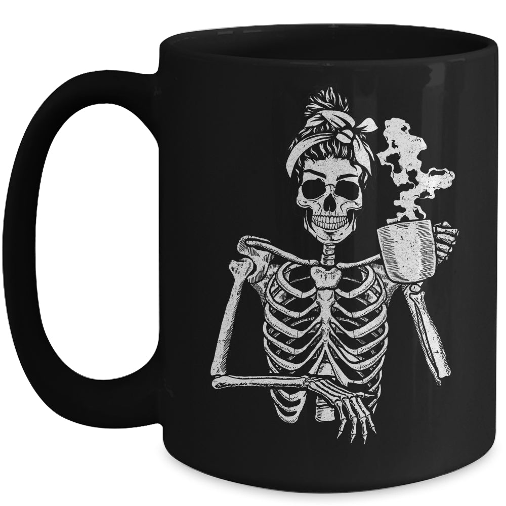 Skeleton Drinking Coffee Messy Bun Halloween Costume Mug | teecentury