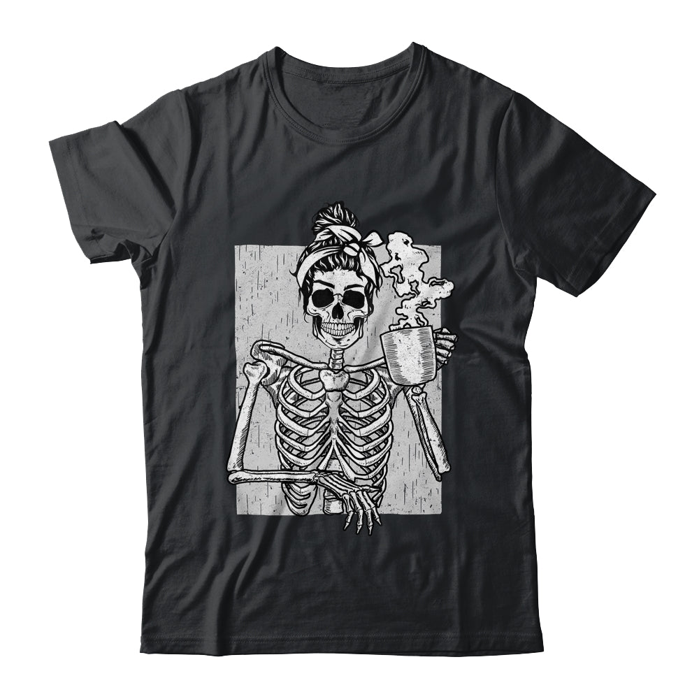 Skeleton Drinking Coffee Messy Bun Halloween Costume Women Shirt & Hoodie | teecentury