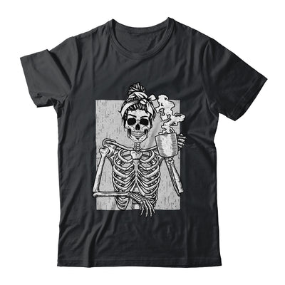 Skeleton Drinking Coffee Messy Bun Halloween Costume Women Shirt & Hoodie | teecentury