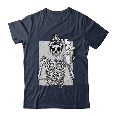 Skeleton Drinking Coffee Messy Bun Halloween Costume Women Shirt & Hoodie | teecentury