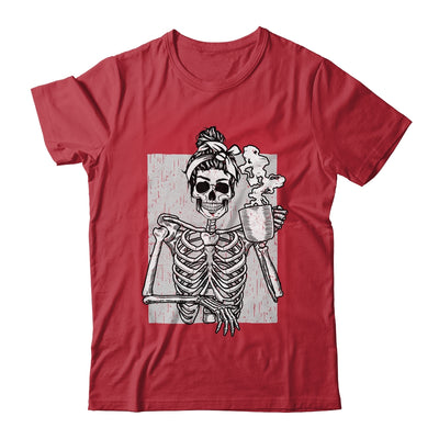 Skeleton Drinking Coffee Messy Bun Halloween Costume Women Shirt & Hoodie | teecentury