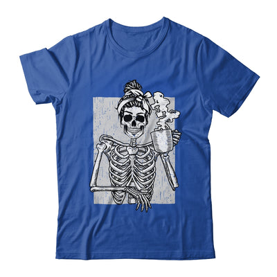 Skeleton Drinking Coffee Messy Bun Halloween Costume Women Shirt & Hoodie | teecentury