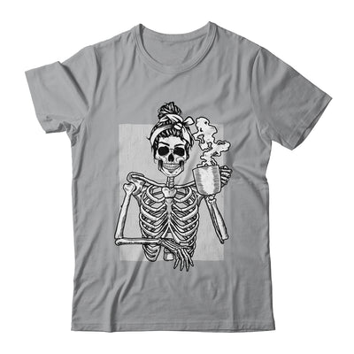 Skeleton Drinking Coffee Messy Bun Halloween Costume Women Shirt & Hoodie | teecentury