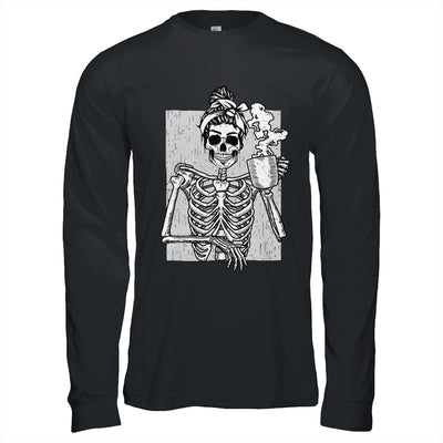 Skeleton Drinking Coffee Messy Bun Halloween Costume Women Shirt & Hoodie | teecentury