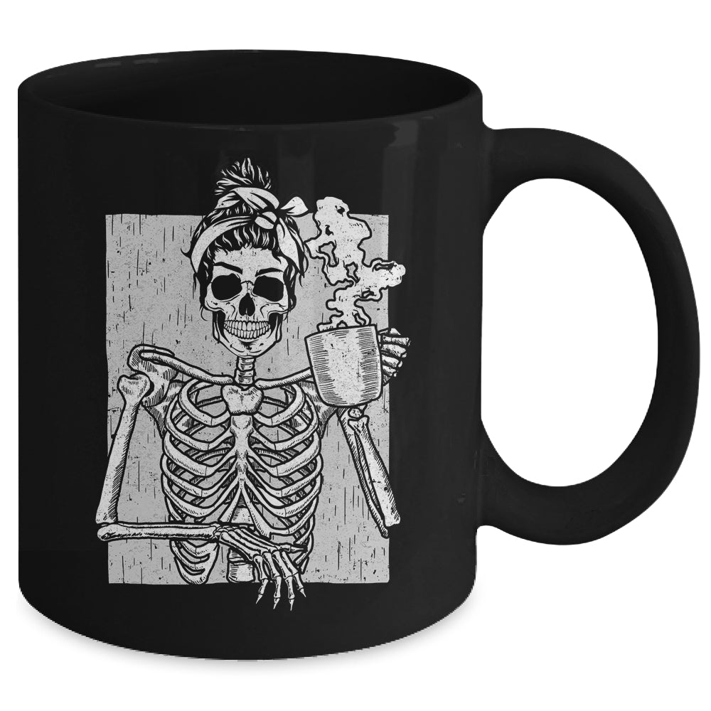Skeleton Drinking Coffee Messy Bun Halloween Costume Women Mug | teecentury