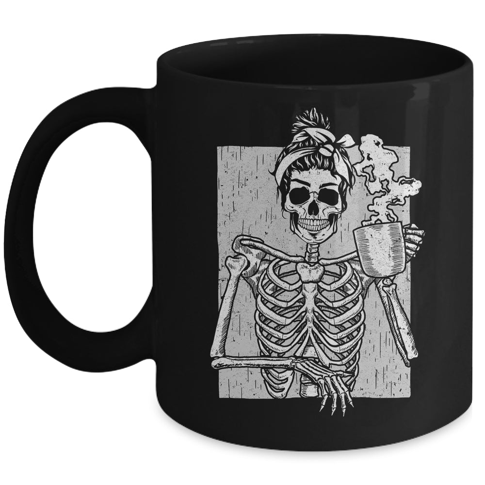 Skeleton Drinking Coffee Messy Bun Halloween Costume Women Mug | teecentury