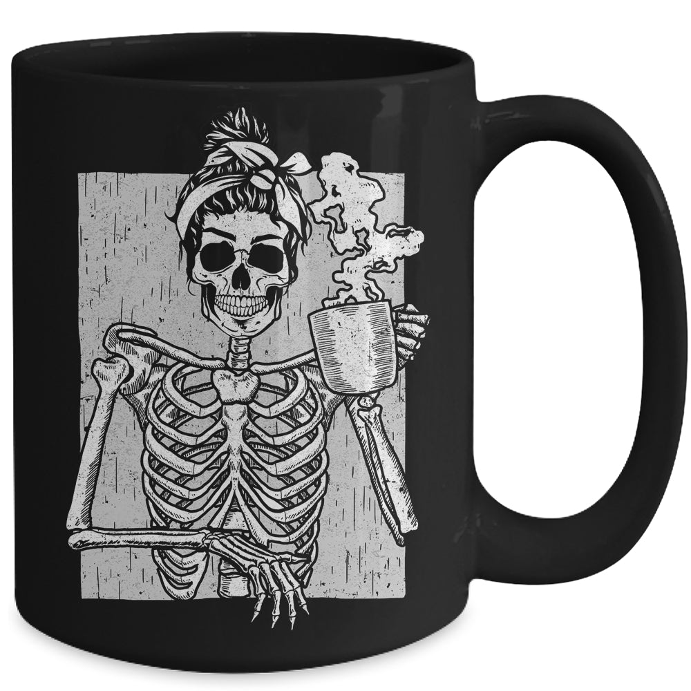 Skeleton Drinking Coffee Messy Bun Halloween Costume Women Mug | teecentury
