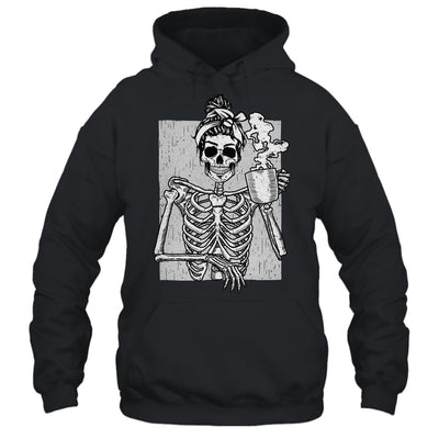Skeleton Drinking Coffee Messy Bun Halloween Costume Women Shirt & Hoodie | teecentury
