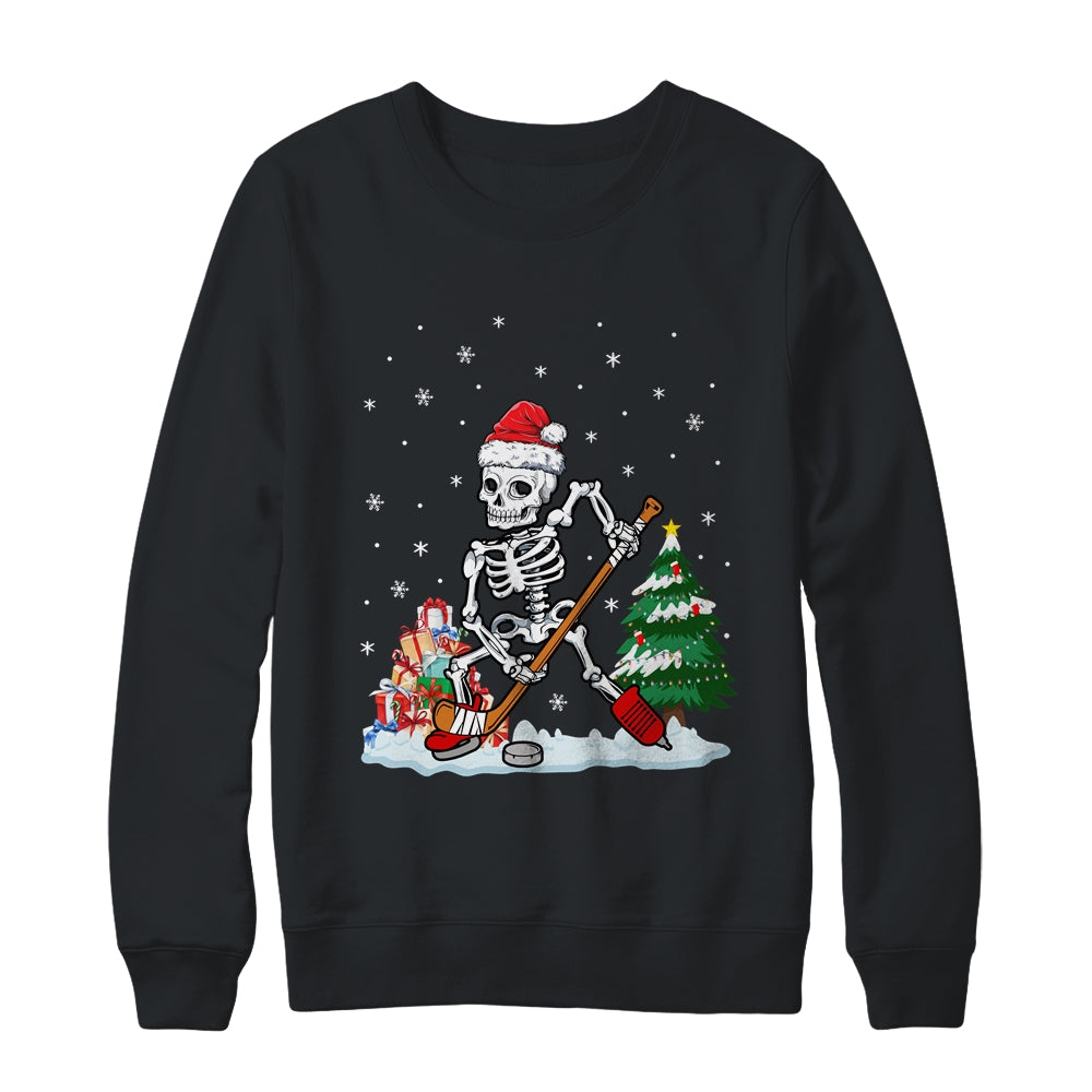 Skeleton Ice Hockey Lover Christmas Costume Skates Christmas Shirt & Sweatshirt | teecentury