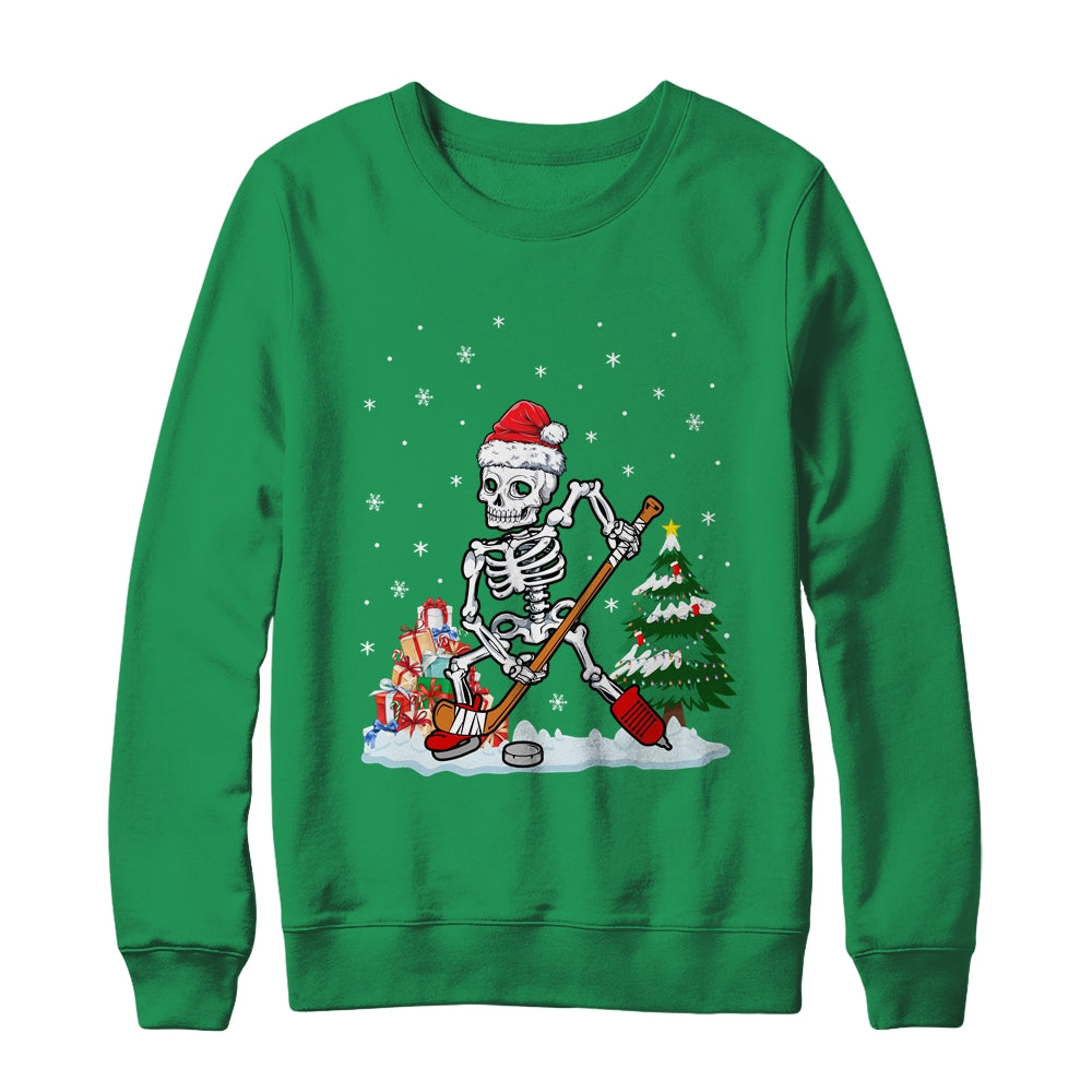 Skeleton Ice Hockey Lover Christmas Costume Skates Christmas Shirt & Sweatshirt | teecentury