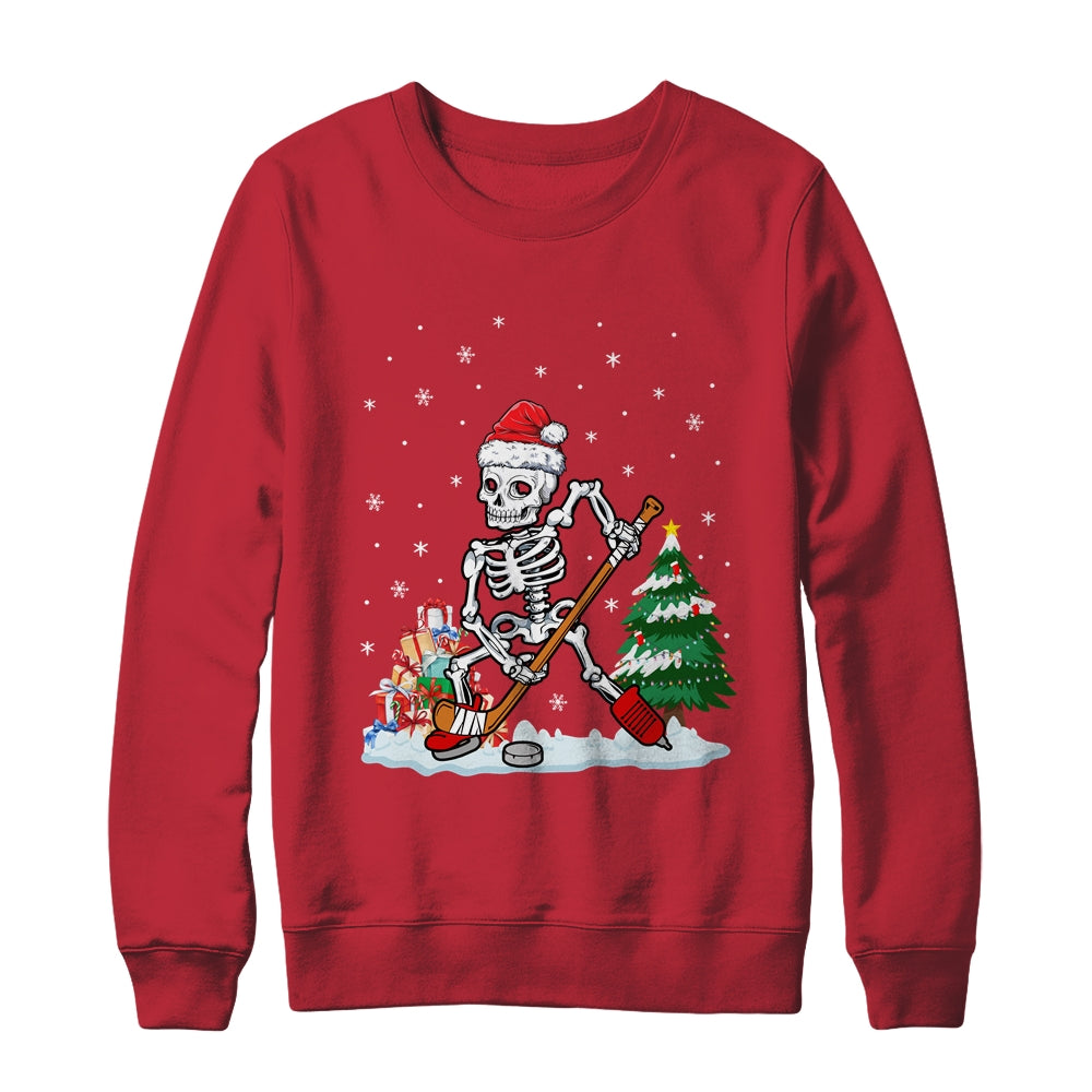 Skeleton Ice Hockey Lover Christmas Costume Skates Christmas Shirt & Sweatshirt | teecentury