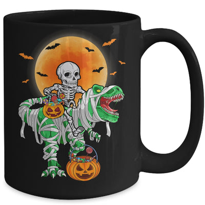 Skeleton Riding Mummy Dinosaur T Rex Halloween Funny Pumpkin Mug | teecentury