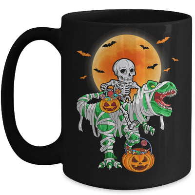 Skeleton Riding Mummy Dinosaur T Rex Halloween Funny Pumpkin Mug | teecentury