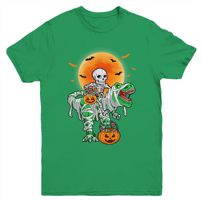 Skeleton Riding Mummy Dinosaur T Rex Halloween Funny Pumpkin Youth Shirt | teecentury