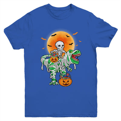 Skeleton Riding Mummy Dinosaur T Rex Halloween Funny Pumpkin Youth Shirt | teecentury
