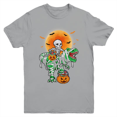 Skeleton Riding Mummy Dinosaur T Rex Halloween Funny Pumpkin Youth Shirt | teecentury