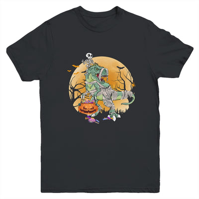 Skeleton Riding Mummy T Rex Halloween Boys Girls Kids Youth Youth Shirt | Teecentury.com