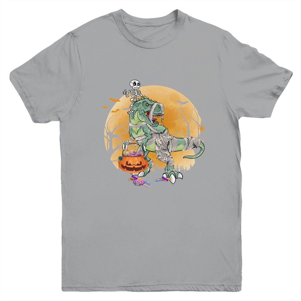 Skeleton Riding Mummy T Rex Halloween Boys Girls Kids Youth Youth Shirt | Teecentury.com