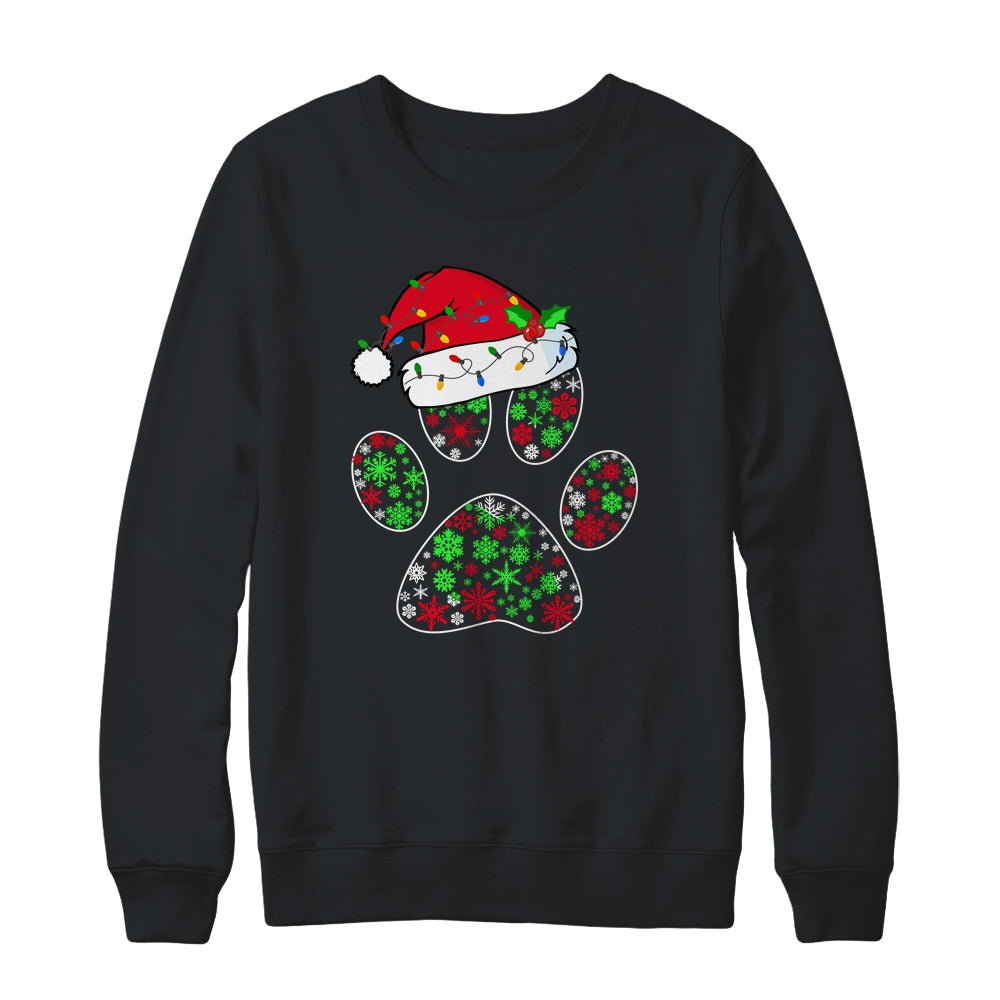 Snowflakes Dog Paw Santa Hat Christmas Dog Lovers Gift T-Shirt & Sweatshirt | Teecentury.com