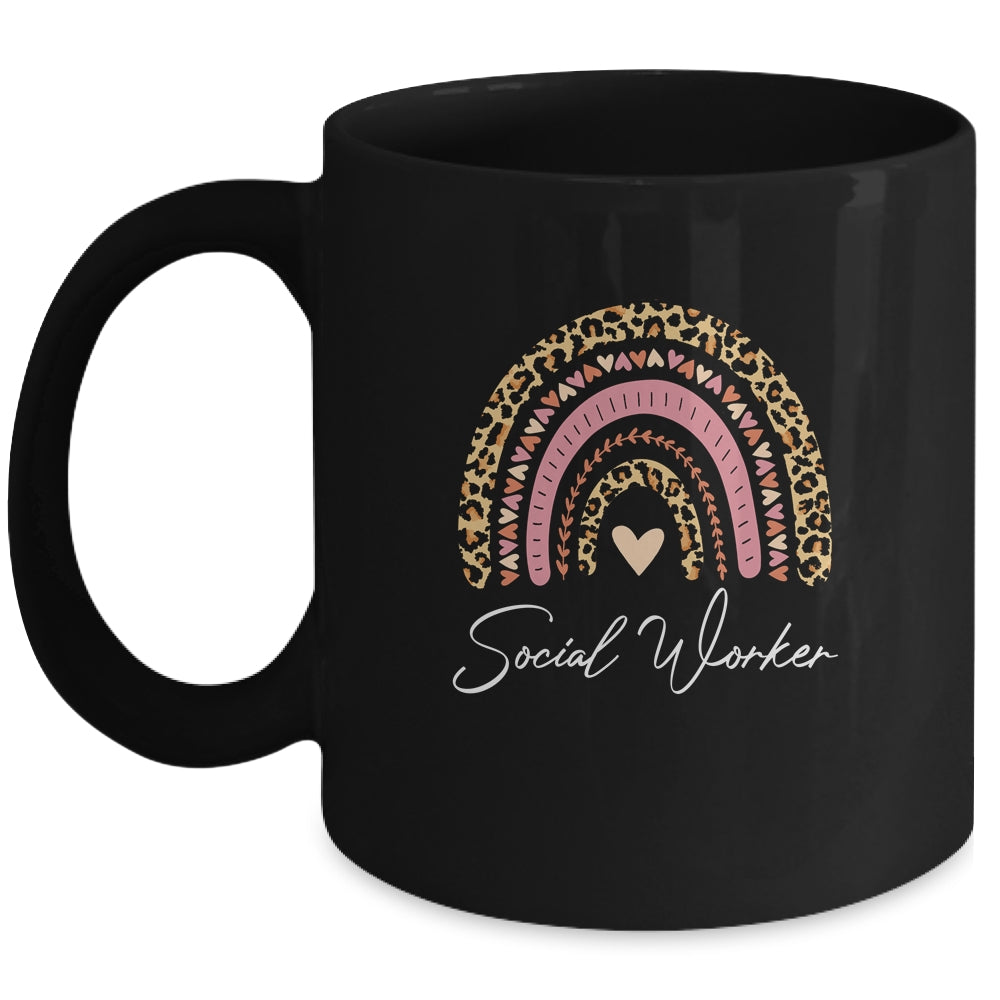 Social Worker Leopard Rainbow Women Girls Mug Coffee Mug | Teecentury.com