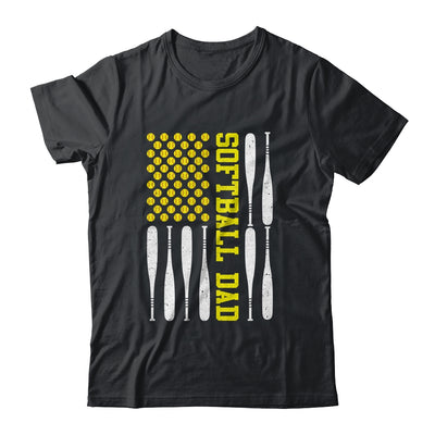 Softball Dad Vintage USA American Flag Father's Day T-Shirt & Hoodie | Teecentury.com