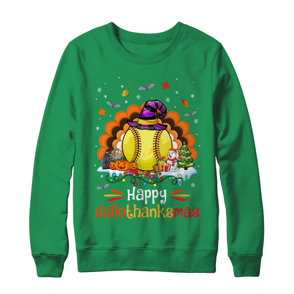 Softball Halloween Christmas Thanksgiving Hallothanksmas Shirt & Sweatshirt | teecentury