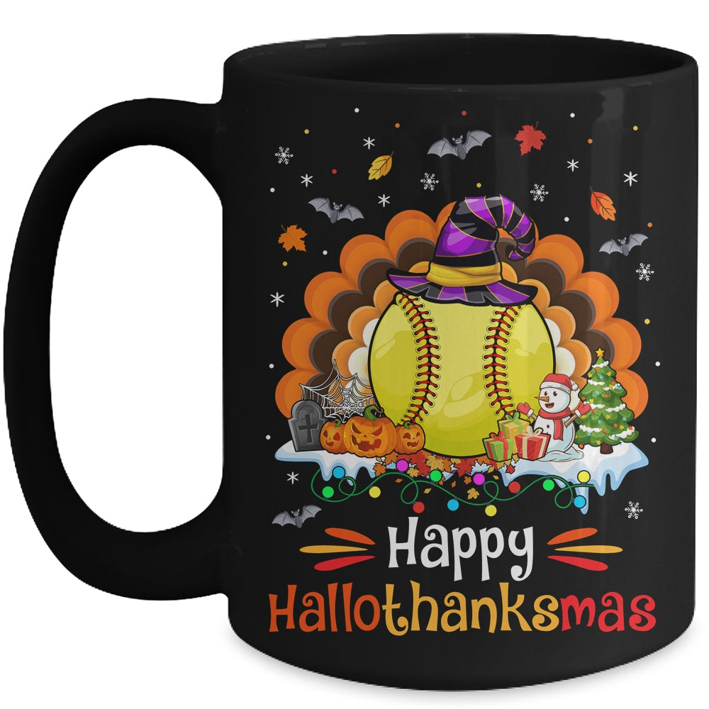 Softball Halloween Christmas Thanksgiving Hallothanksmas Mug | teecentury